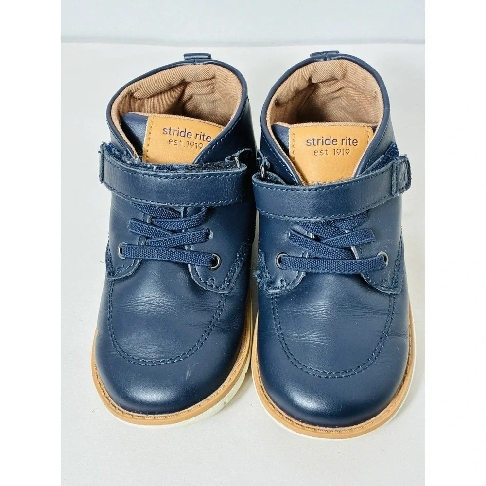 Stride Rite Kids SRT QUINN Leather Boots Boys Size 9M Blue Ankle Everyday